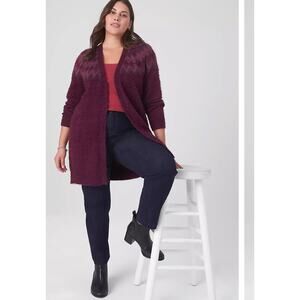 Lane Bryant Long-Sleeve Fair Isle Cardigan dark purple open front size 22/24
